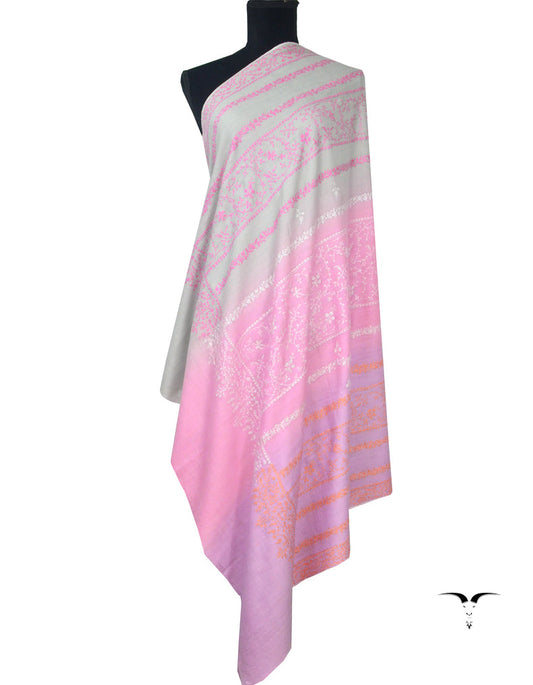 Sozni Pashmina Shawl Pink, Purple & Grey 5176