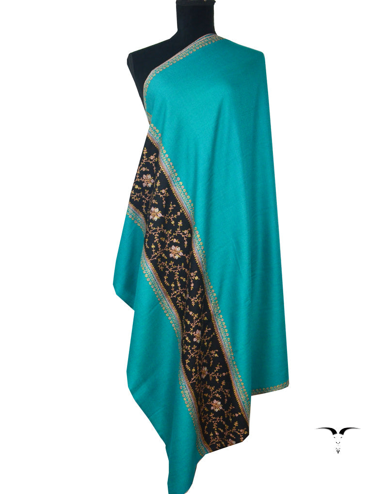 Sozni Pashmina Shawl Turquoise & Black 5178