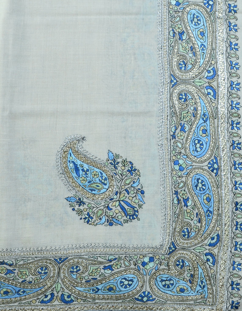 Embroidery Pashmina Shawl White 5240