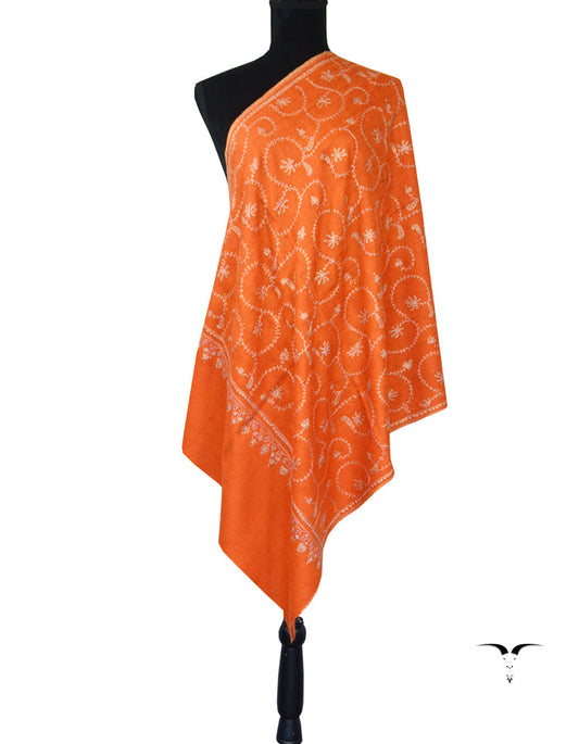 Hand Embroidered Pashmina Scarf Orange 5260