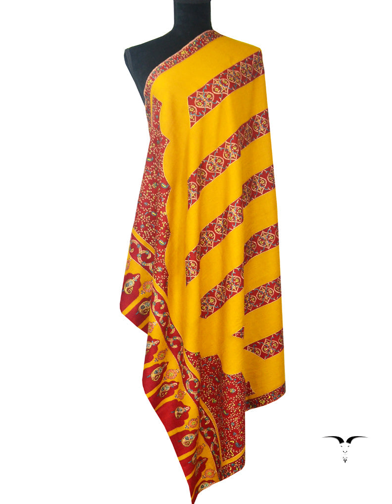 Hand Embroidered Pashmina Shawl Yellow 5268