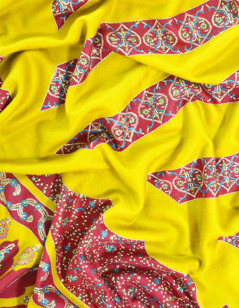 Hand Embroidered Pashmina Shawl Yellow 5268
