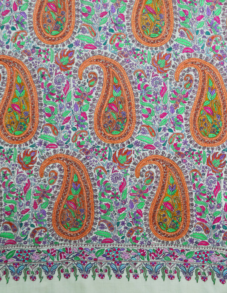 Hand Embroidered Pashmina Shawl White 5274