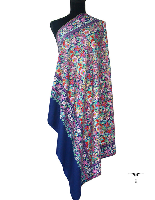 Hand Embroidered Pashmina Shawl Blue 5275