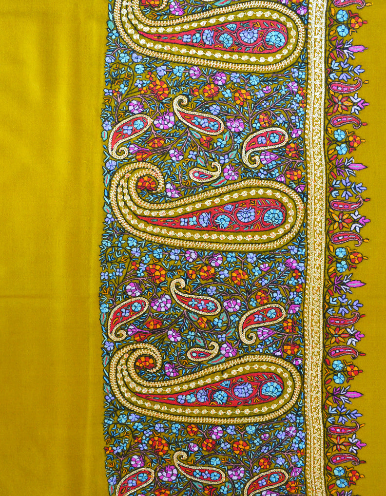 Hand Embroidered Pashmina Shawl Mustard 5300