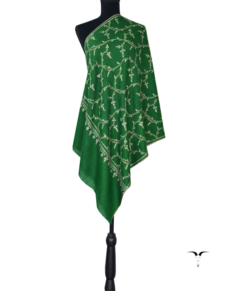 Hand Embroidered Pashmina Stole Green 5306