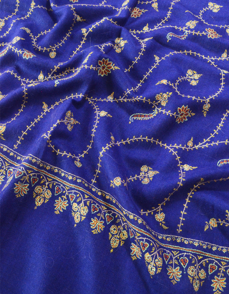 Hand Embroidered Pashmina Stole Blue 5309