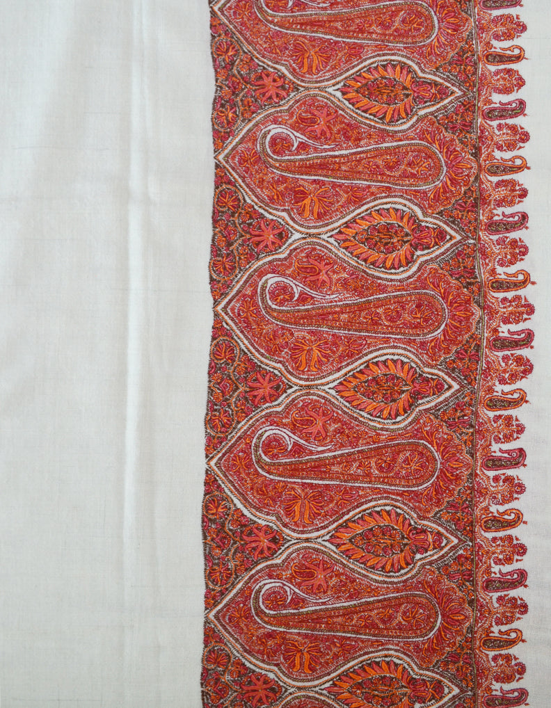 Hand Embroidered Pashmina Shawl White 5311
