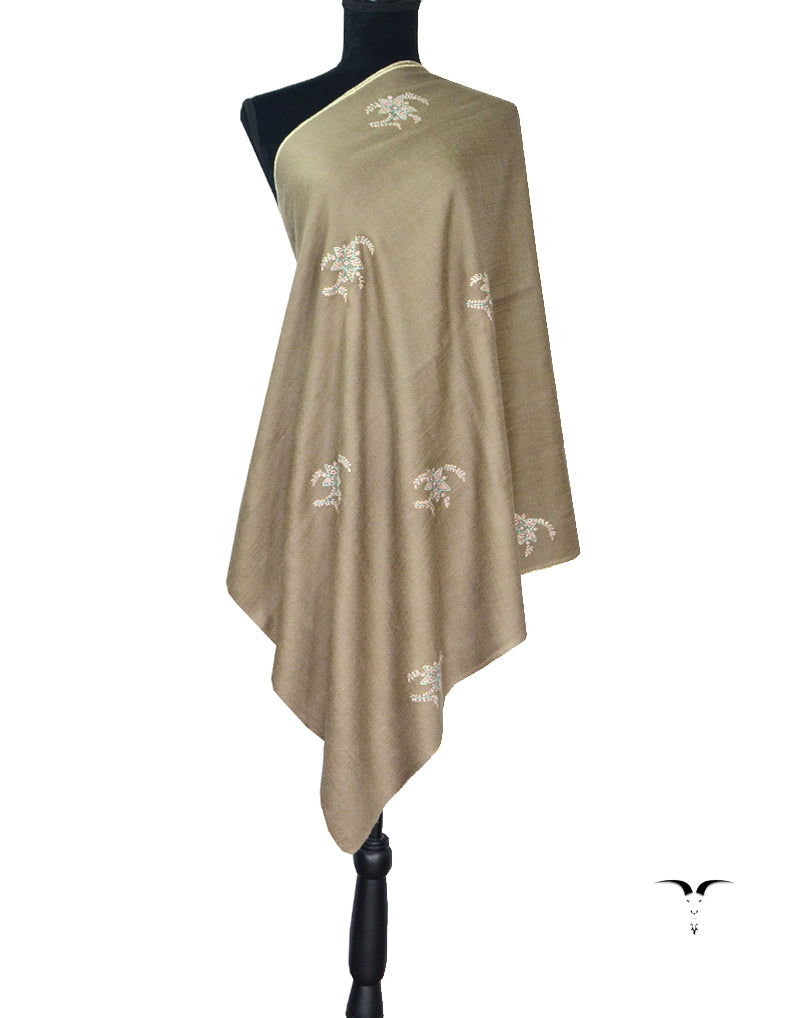 Hand Embroidered Pashmina Stole Natural 5312