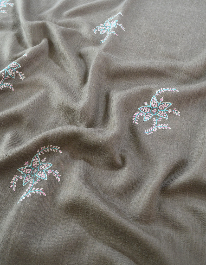 Hand Embroidered Pashmina Stole Natural 5312