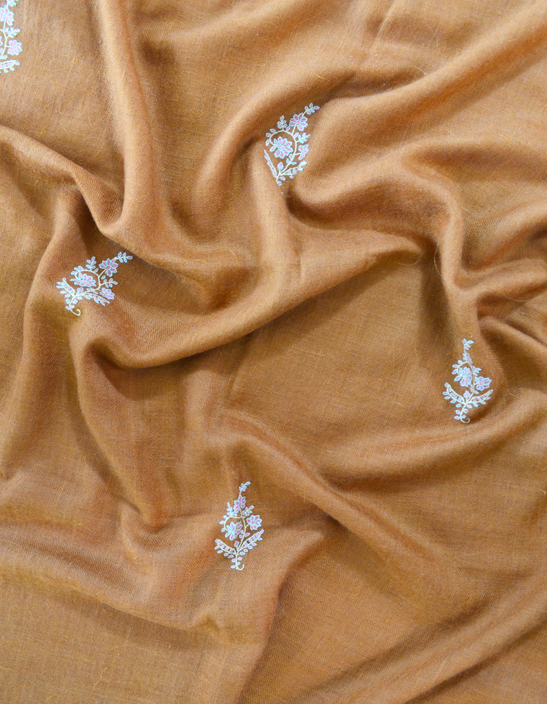 Hand Embroidered Pashmina Stole Rust 5317