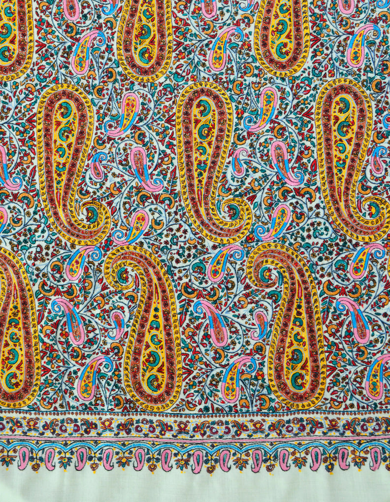 Hand Embroidered Pashmina Shawl White 5319