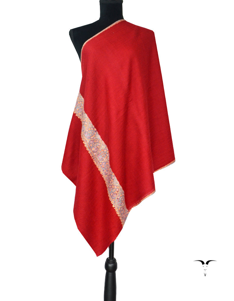 Hand Embroidered Pashmina Stole Red 5322