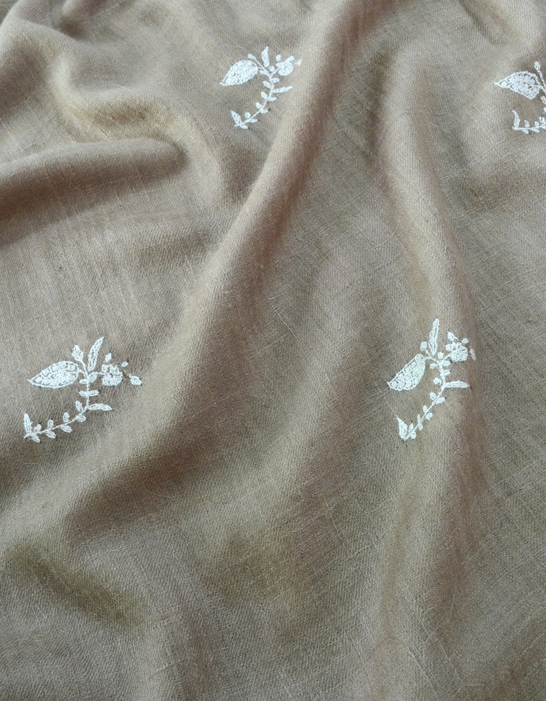 Hand Embroidered Pashmina Stole Natural 5323