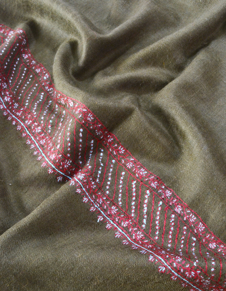 Hand Embroidered Pashmina Stole Brown 5325