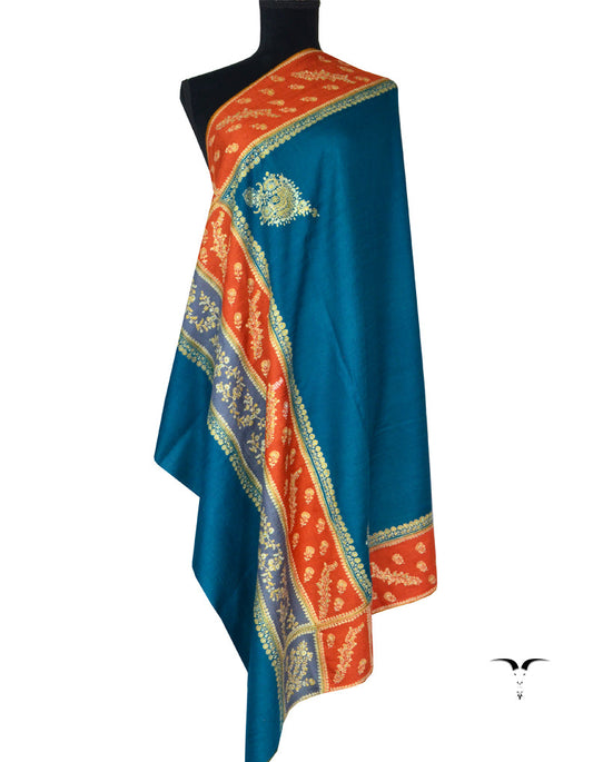 Teal blue green pashmina shawl 5355