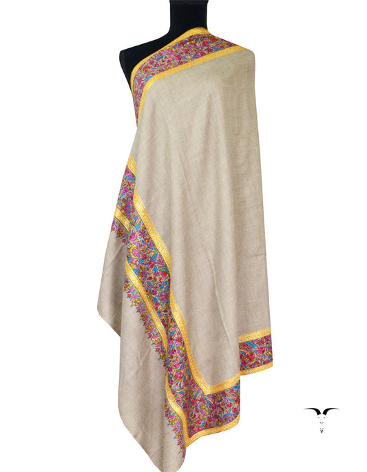 Papermachie And Tilla On Natural Pashmina Shawl 5362