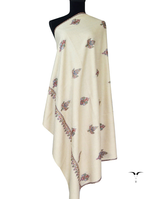 Sozni Patchwork On White Pashmina Shawl 5364