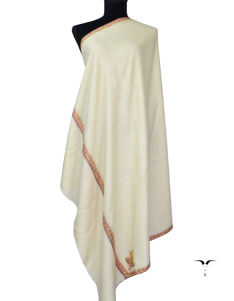 White Pashmina shawl With Sozni Embroidery 5397