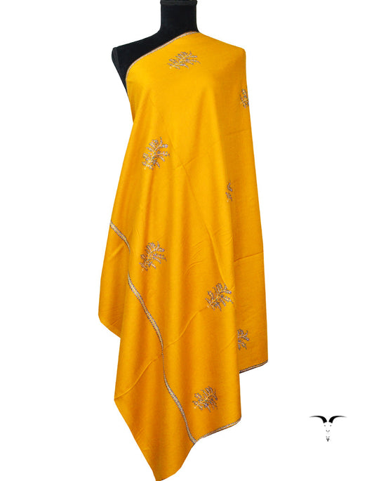 Mustard Pashmina Shawl With Sozni Patch Work 5405