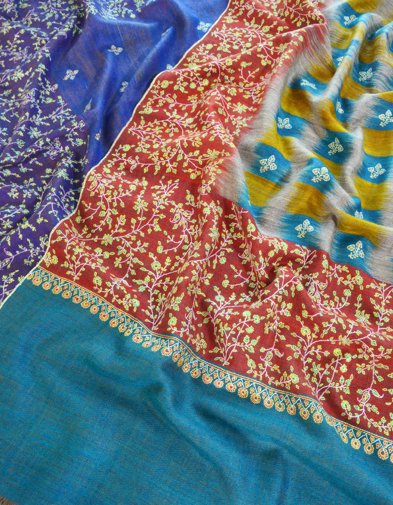 Reversible Multicoloured Pashmina Shawl With Sozni 5408