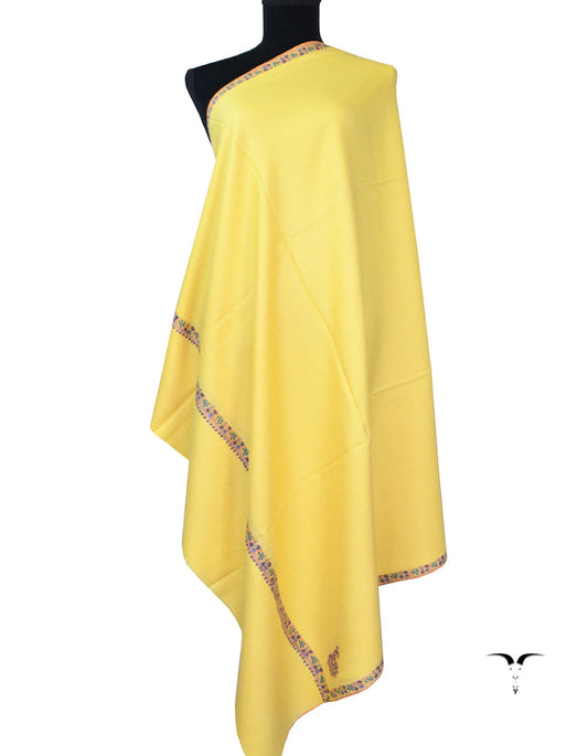 Lemon Yellow Pashmina Shawl with Sozni Work 5507