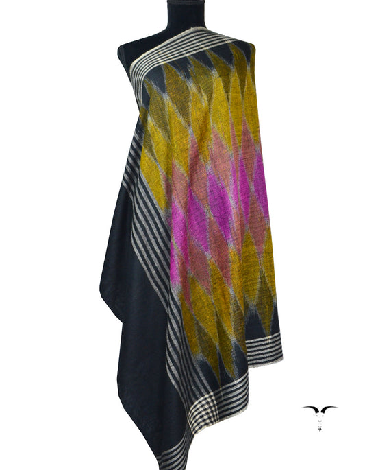 Black, Golden, White & Pink Ekat Pashmina Shawl 5526