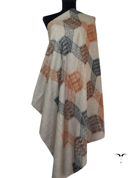White, Black & Brown Ekat Pashmina Shawl 5548