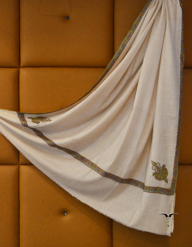 Embroidered Pashmina Shawl In White 5553