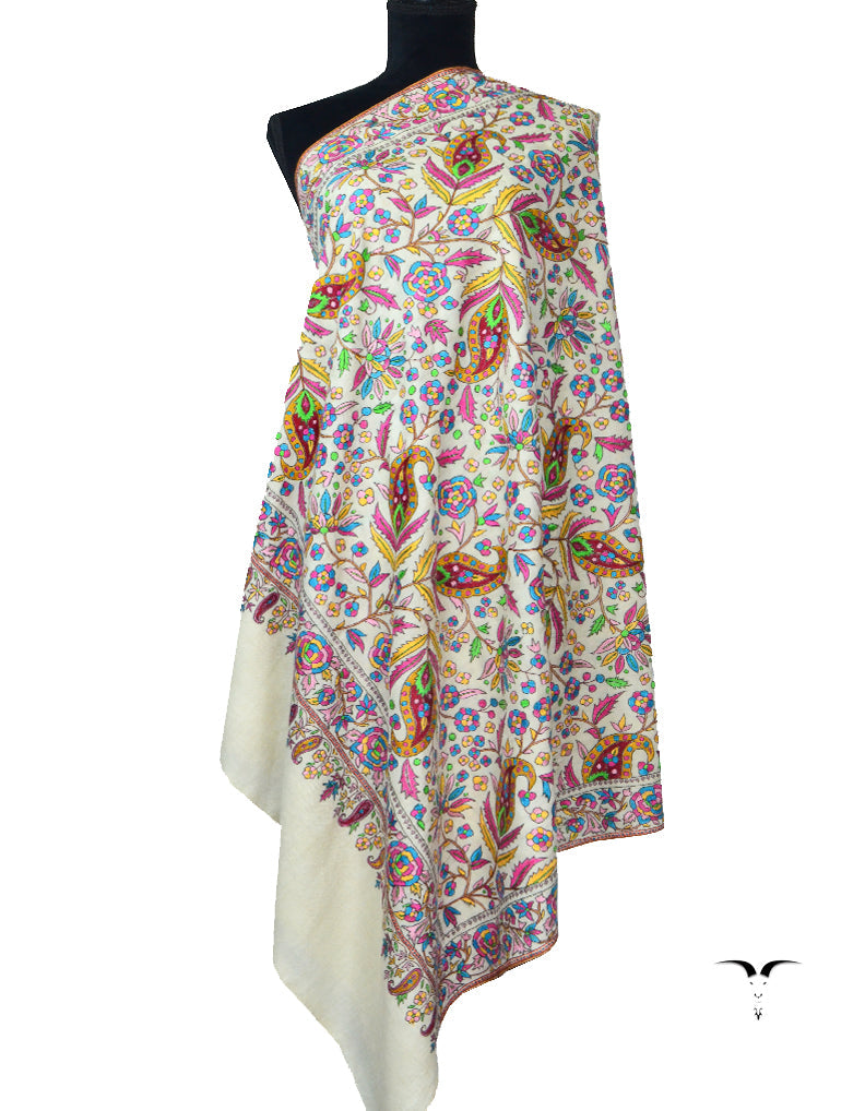 Natural Pashmina Shawl With Papermachie Work 5558