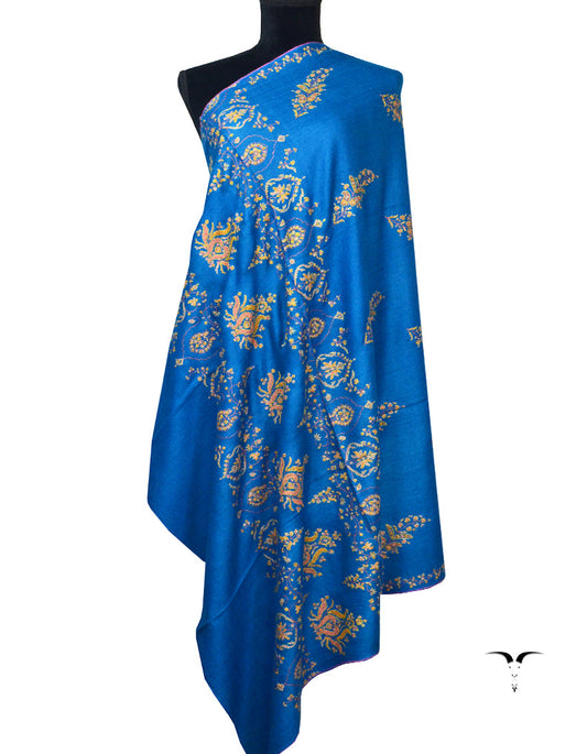 Royal Blue Pashmina Shawl With Sozni Work 5566