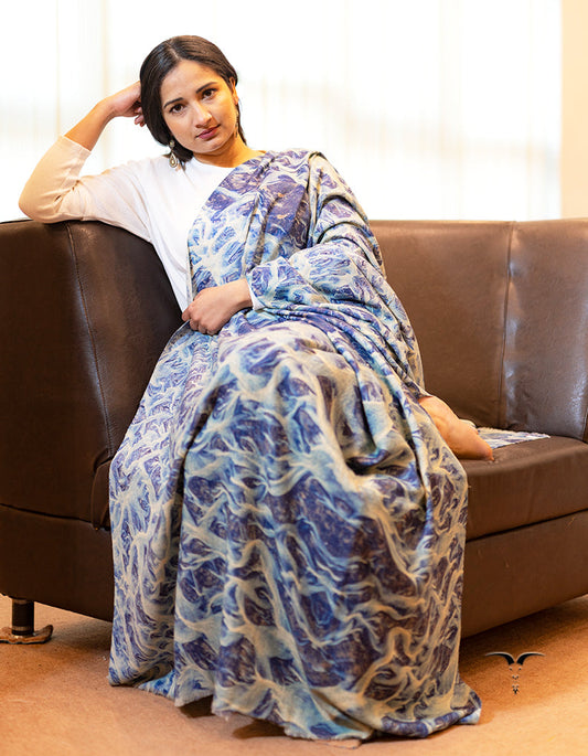 Digital Pashmina Shawl In Hues Of White & Blue 5583