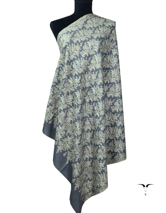 Spruce Blue Pashmina Embroidered Jamavaar Shawl 5585