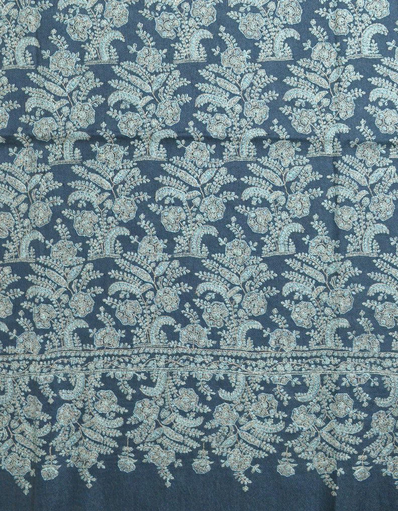 Spruce Blue Pashmina Embroidered Jamavaar Shawl 5585