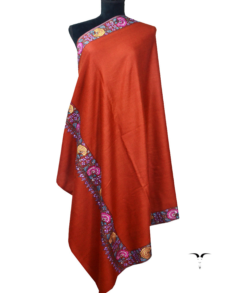 Rust Pashmina Shawl With Embroidery 5586