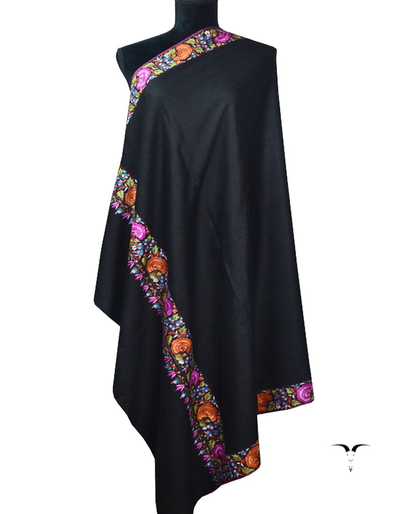 Black Pashmina Shawl With Embroidery 5590