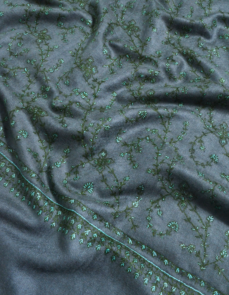 Stone Blue Pashmina Stole With Jaali Sozni Embroidery 5592