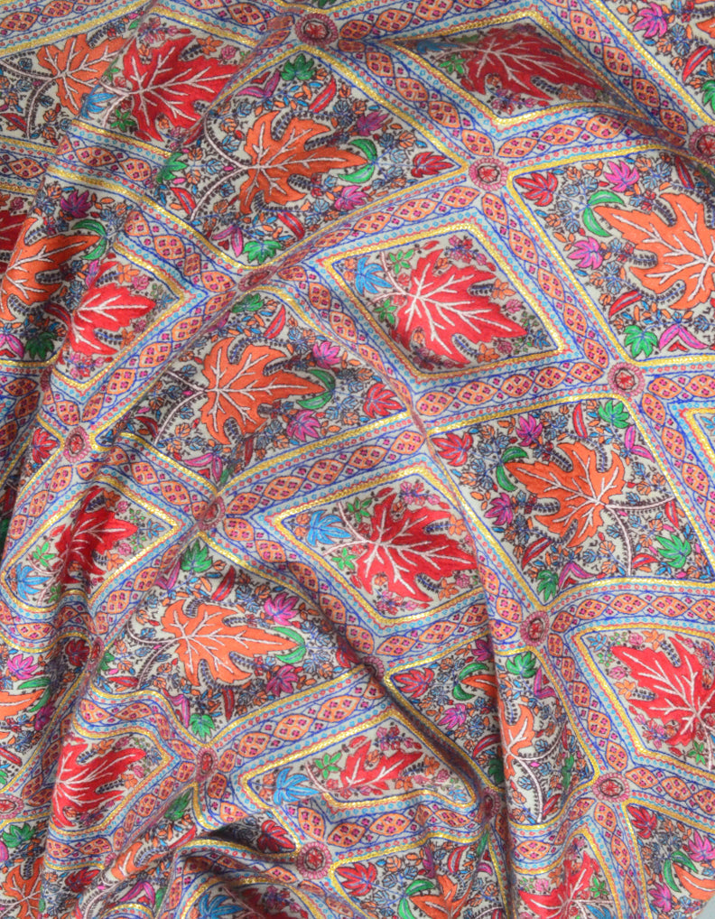 Multicoloured Pashmina Shawl with Sozni Work 5796