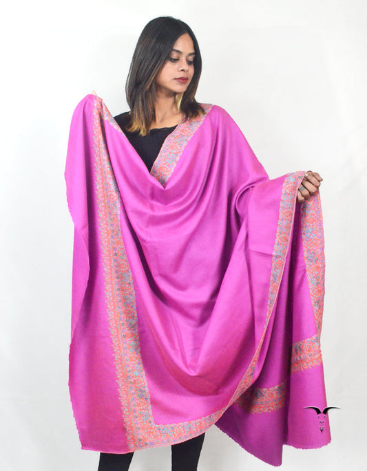 Fuscia Pink Pashmina Shawl With Sozni Borders 5660