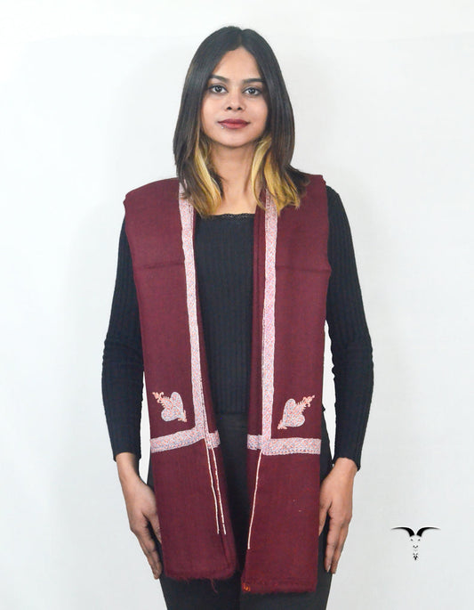Merlot Maroon Pashmina Shawl With Sozni Work 5667