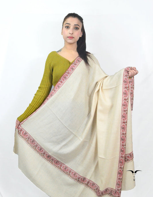 Natural Off White Pashmina Shawl With Sozni Work 5671