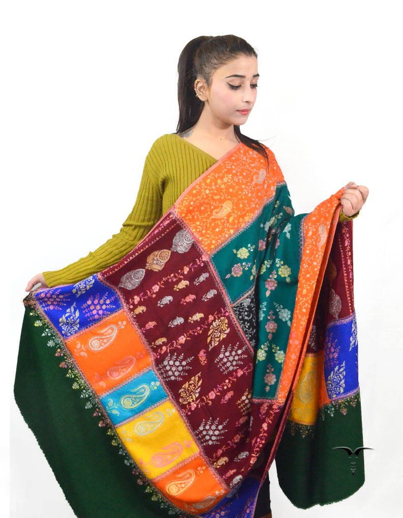 Multicoloured Pashmina Shawl With Sozni Work 5676