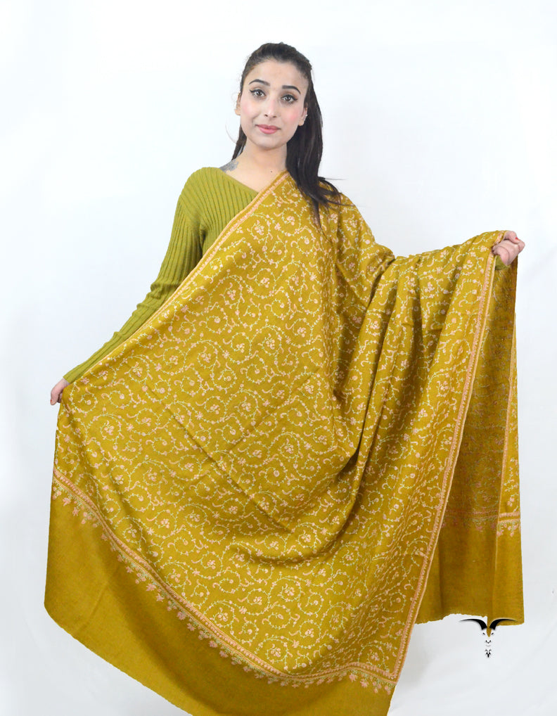 Mustard Pashmina Shawl With Sozni Work 5677