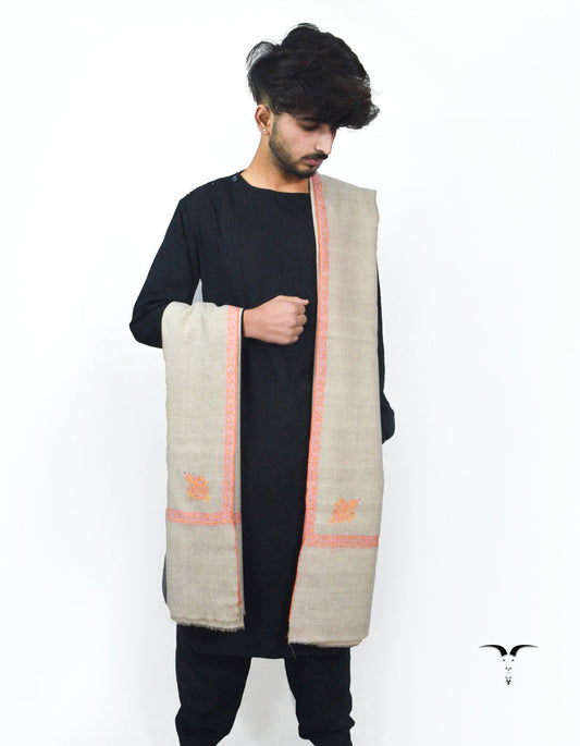 Natural Brown Pashmina Shawl With Sozni 5686