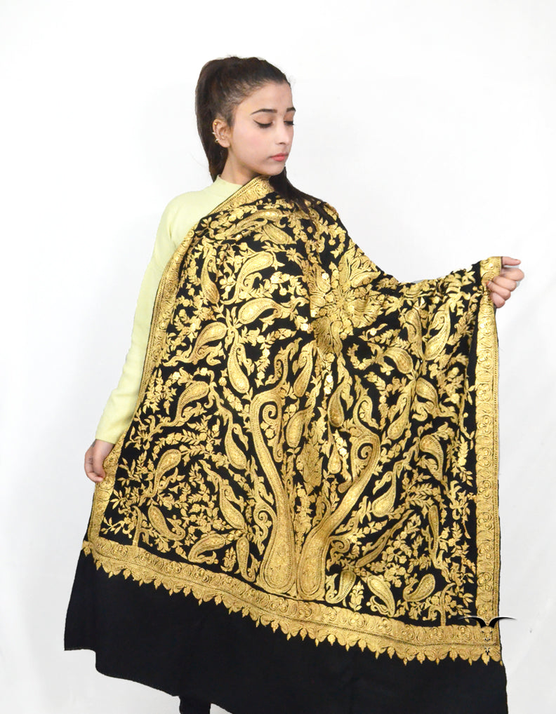 Black Pashmina Shawl With Tilla Embroidery 5689