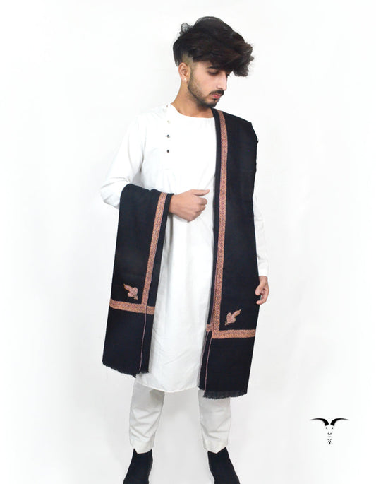 Black Pashmina Shawl With Sozni Work 5691
