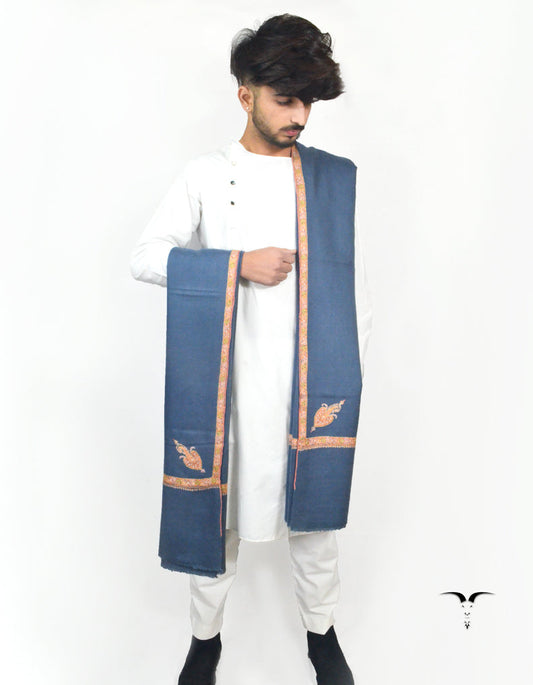 Stone Blue Pashmina Shawl With Sozni Work 5692