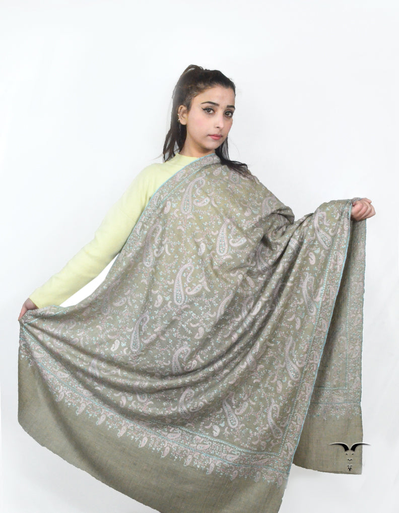 Black Pashmina Shawl With Sozni Embroidery 5794