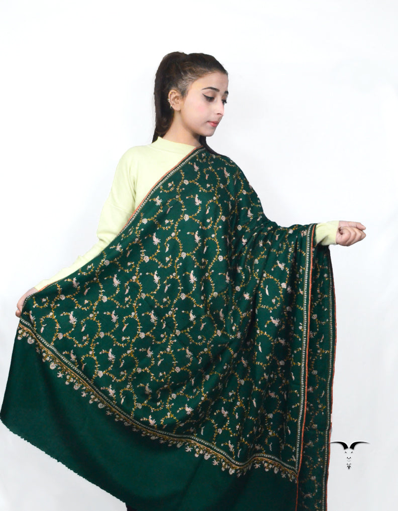 Green Pashmina Shawl With Sozni Work 5703
