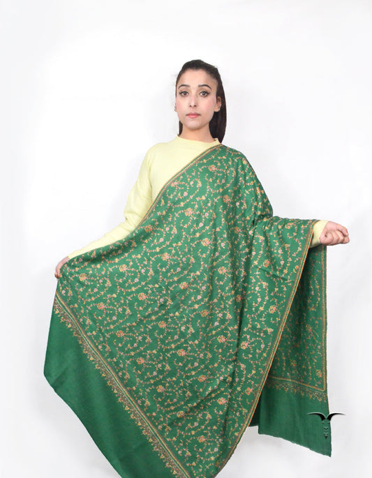 Green Pashmina Shawl With Sozni Work 5704